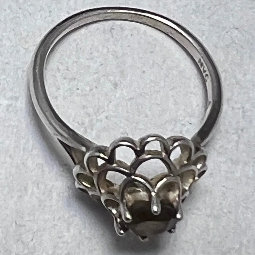 Vtg Avon Yellow‎ Citrine Scalloped Floral Cocktail Ring Sterling Silver Sz 6